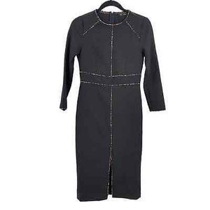 Zara Basic Women's Long Sleeve Pencil Dress Black Leopard Trim‎ S